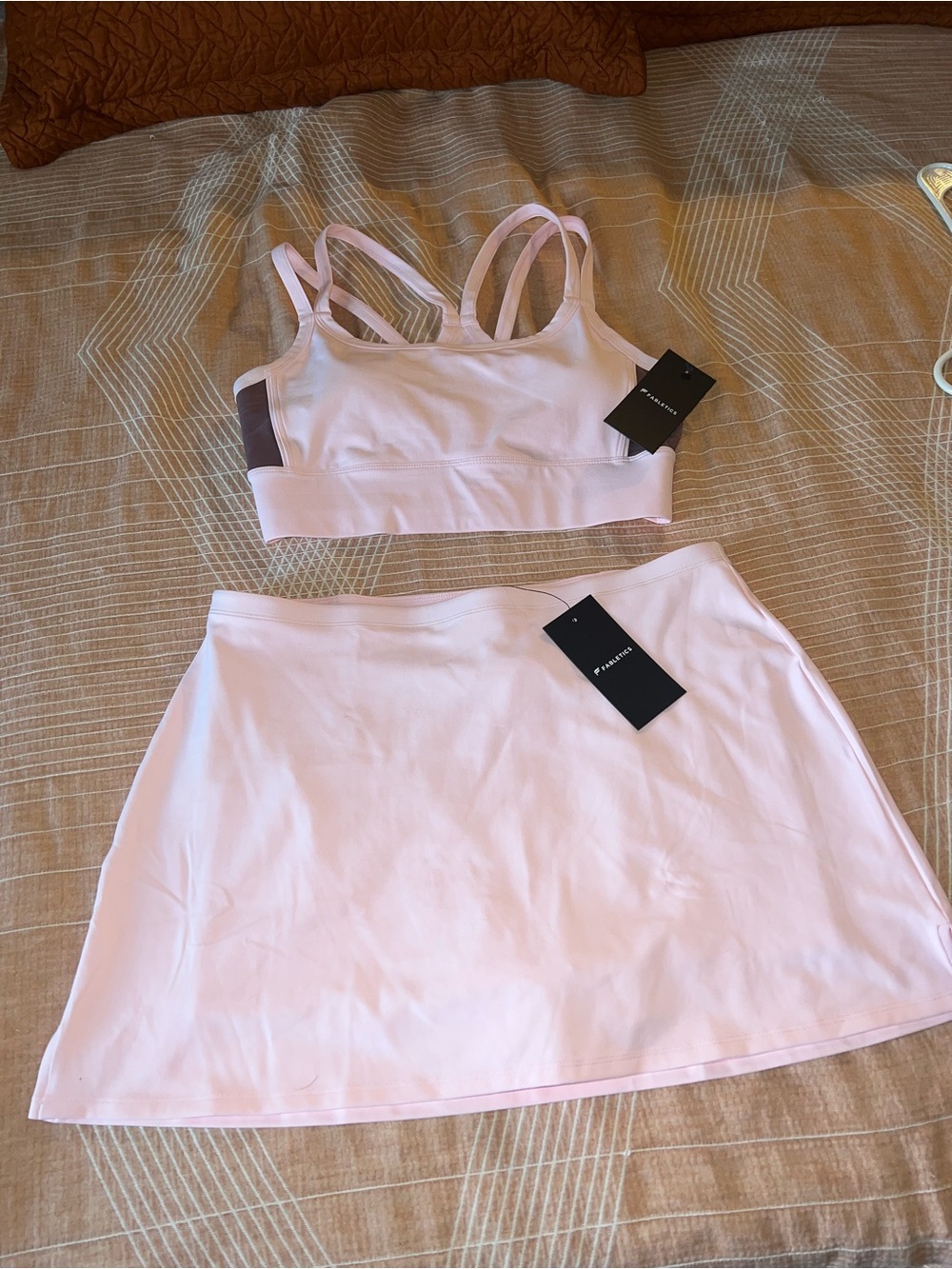 Fabletics Light Pink Active Bra & Skort Outfit